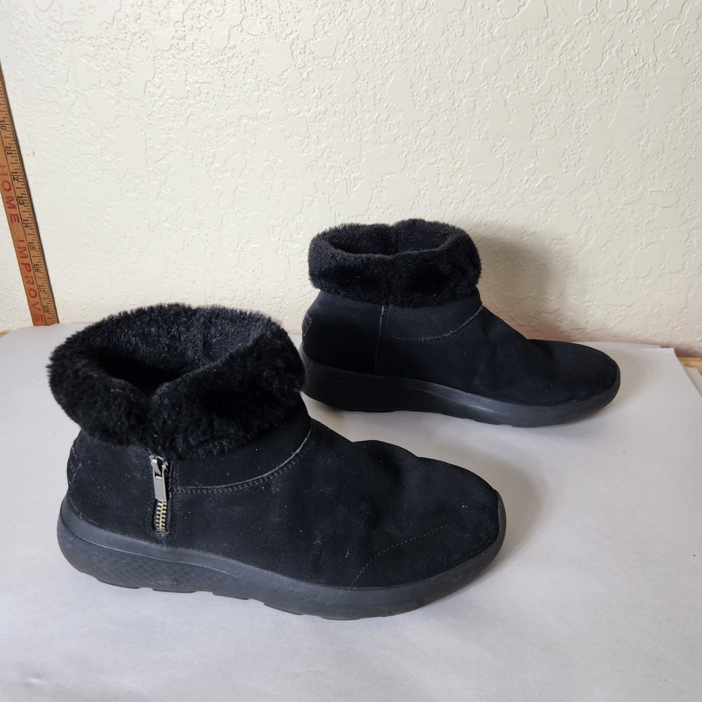 Skechers On-the-GO City 2 Bundle Black Suede Faux Fur Boots 14443W Womens 9